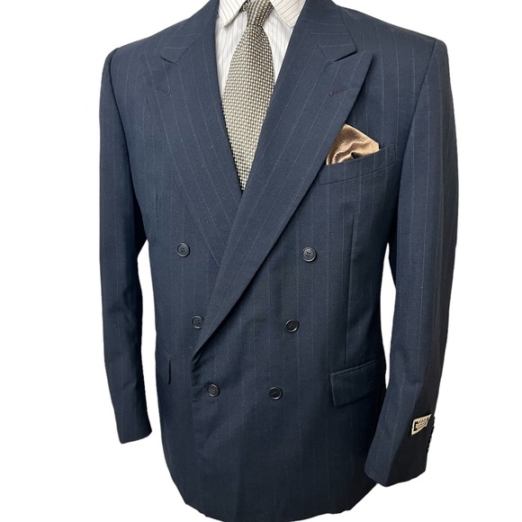 NWT….HUNTING HORN DESIGN FOR J. RIGGINGS A BLEND POLY & WOOL SIZE 46L, NAVY. - Picture 6 of 14